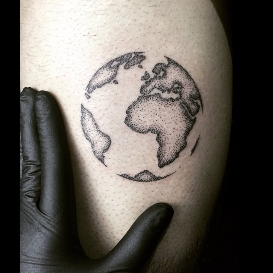 Black & White Globe Earth Dotwork Map Tattoo Design