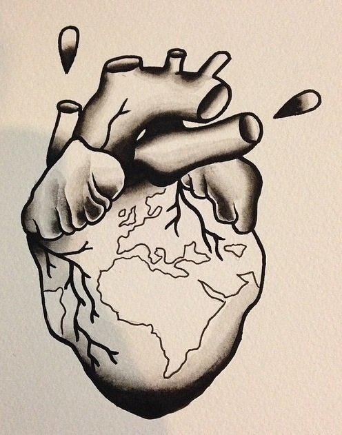 Black earth heart tattoo design