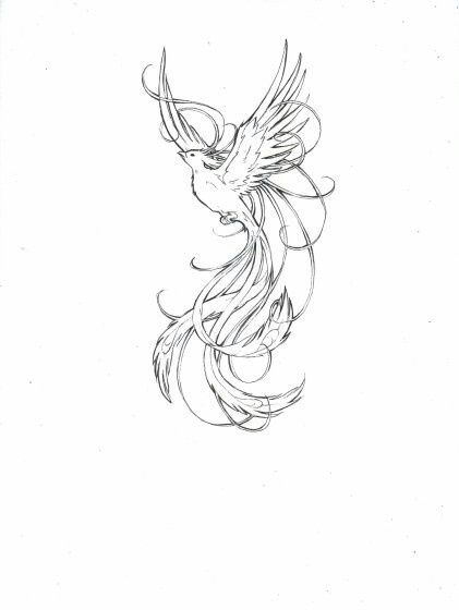 Black outline rising phoenix tattoo design