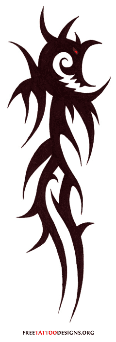 Black tribal dragon tattoo with red eye