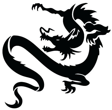Black tribal silhouette dragon tattoo design