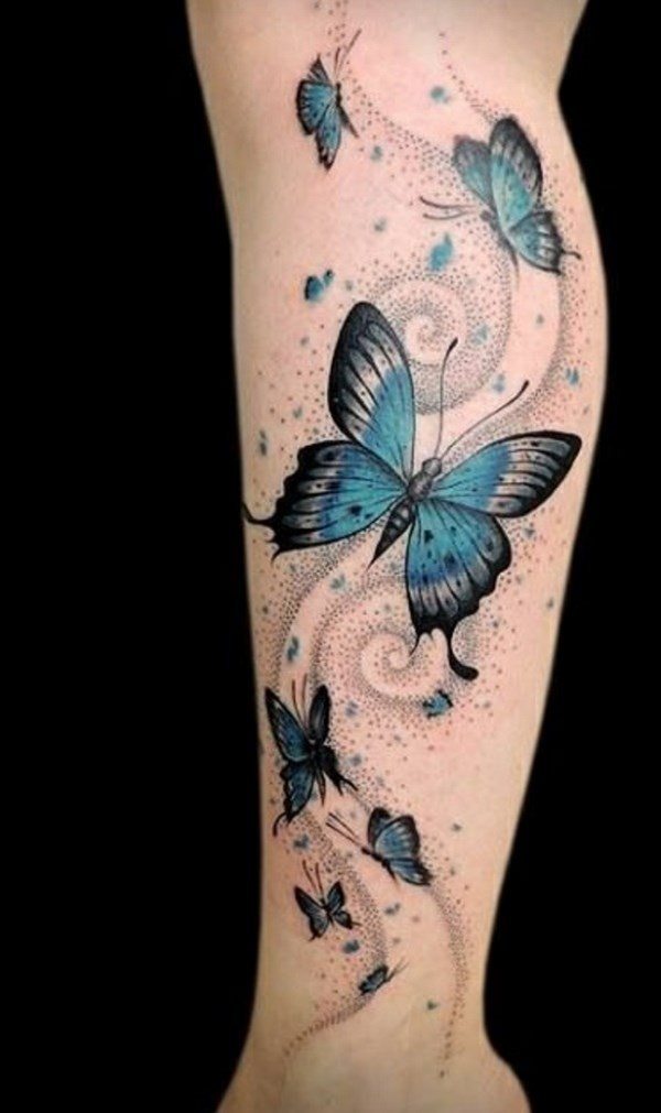 Blue butterflies tattoo design on full arms