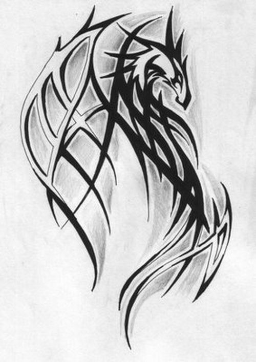 Classic Black & Grey Ink Tribal Dragon Tattoo Sketch