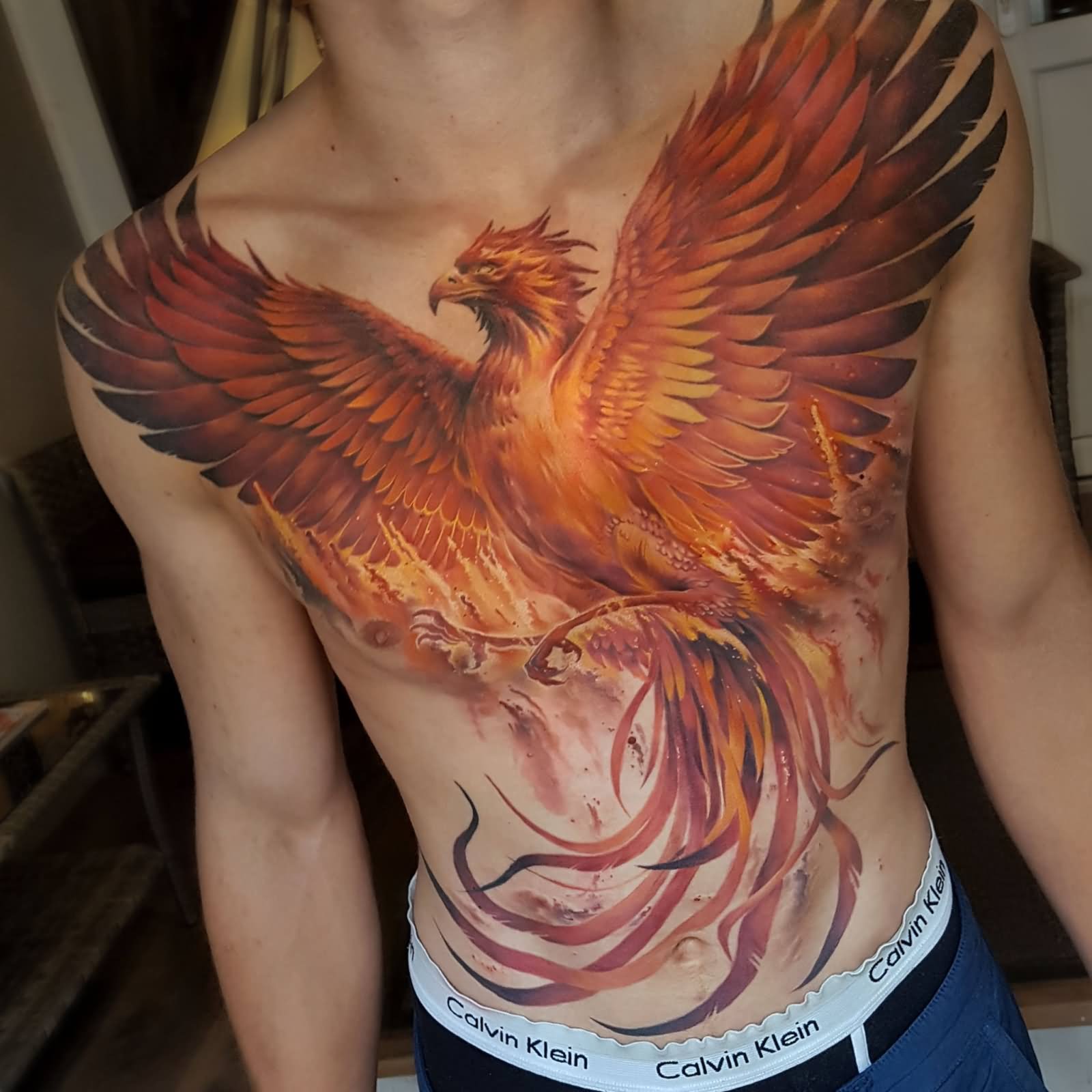 Colorful Full front body phoenix tattoo design for men