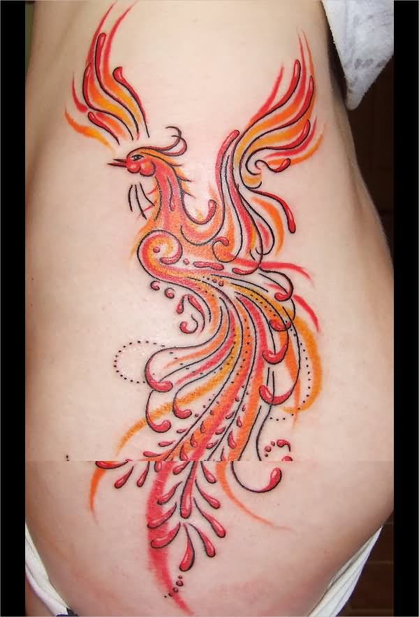 Colorful Phoenix Tattoo On Girl Siderib