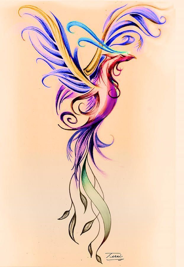 Colorful flying phoenix tattoo design for girls