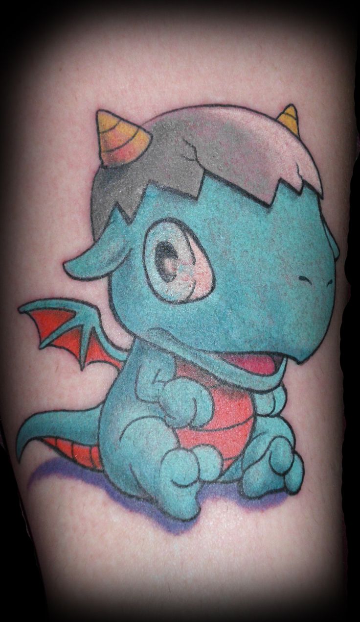 Colorful baby dragon tattoo on body for women