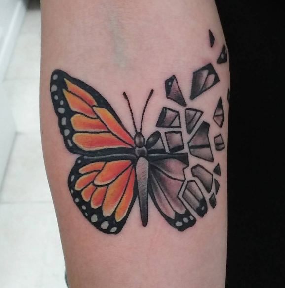 Creative butterfly tattoo on forearm
