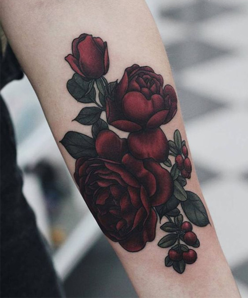 Dark Eye Catching Red Rose Tattoo Design On Wrist