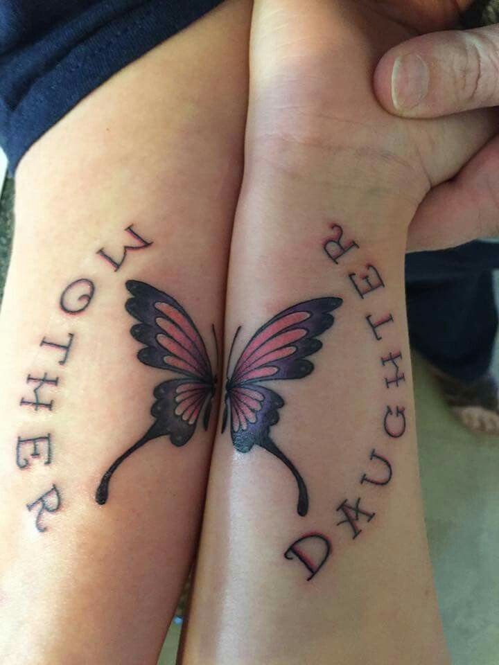 Daughter Mother half butterfly tattoo pair below inner wrist