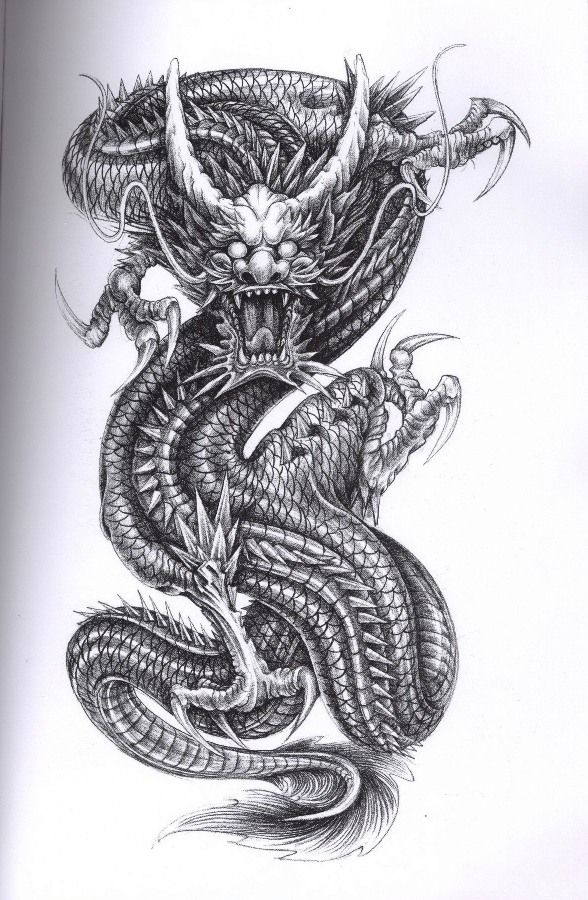 Grey ink realistic 3D Dragon tattoo design for men
