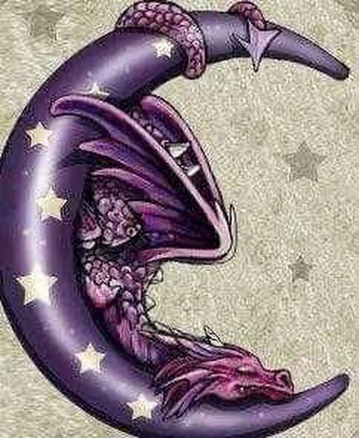 Purple Ink Baby Dragon In Moon Tattoo Design