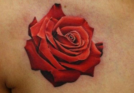 Simple realistic red rose tattoo design for women