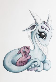 Small Cute Colorful Muma And Baby Dragon Tattoo Design