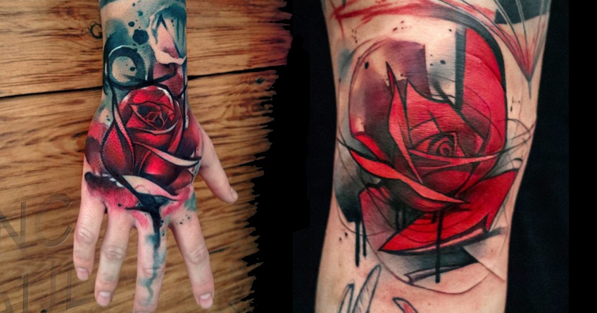 Solid Red Rose Tattoos On Hand and Knee by Uncl Paul Knows
