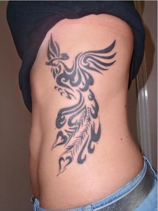 Tribal Phoenix Tattoo On Girl Side Ribcage