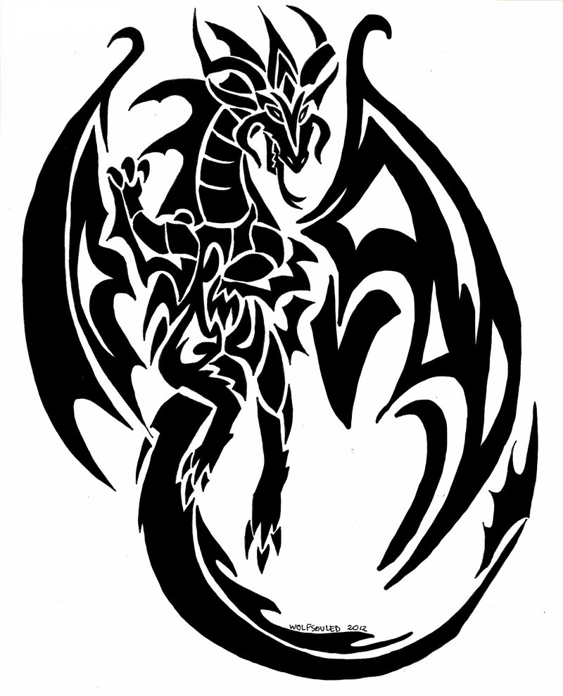 Tribal Winged Dragon Men Tattoo Design For Chest Or Back