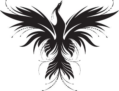 Tribal black ink rising phoenix tattoo design