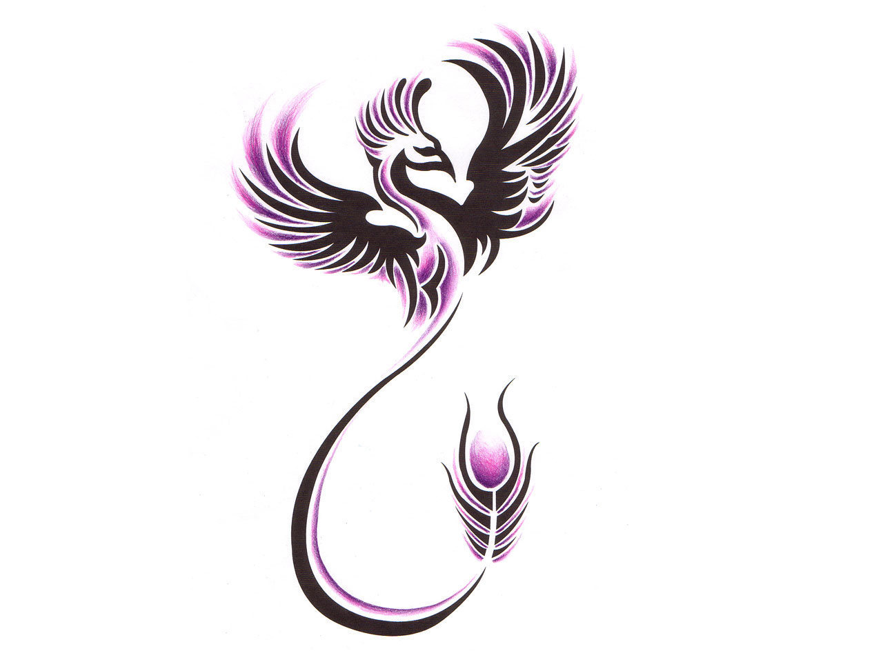 black & purple rising phoenix tattoo design idea