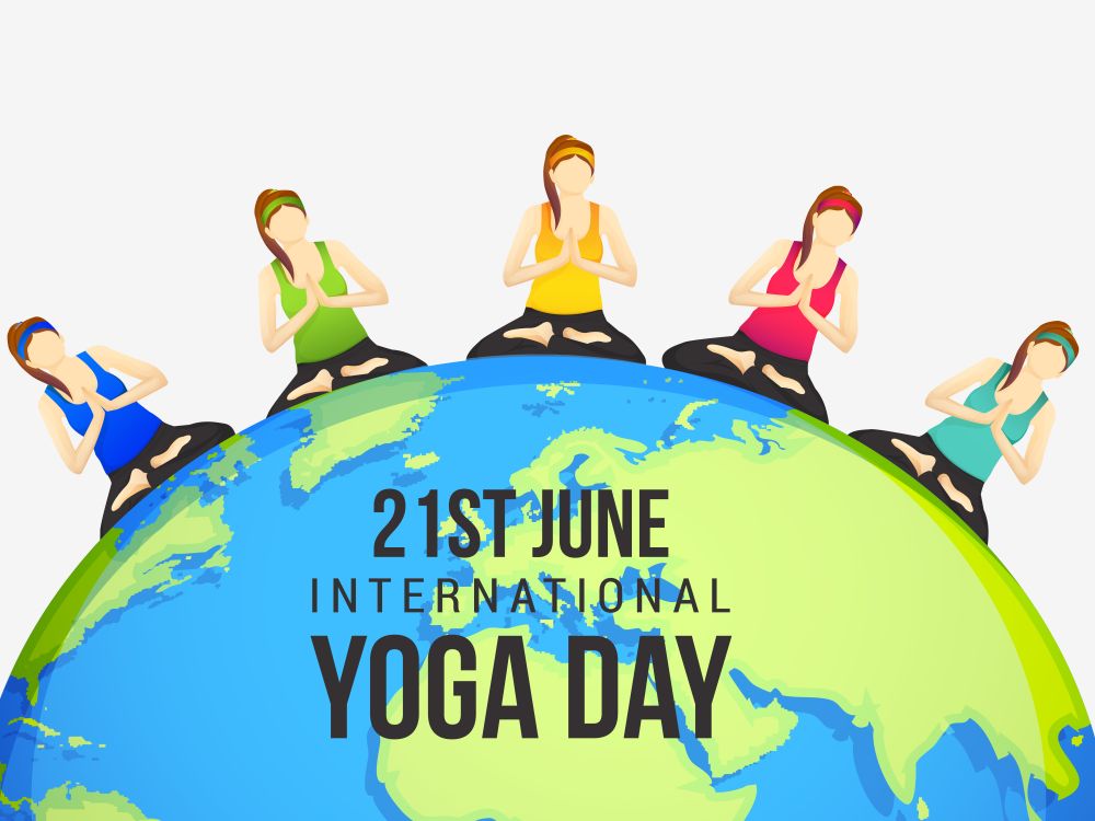 21st june International Yoga Day women doing yoga earth globe illustration