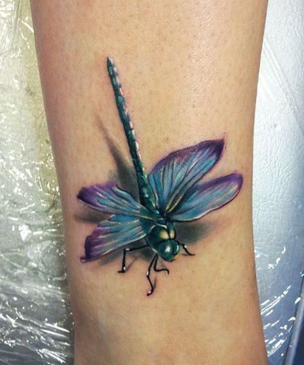 3D Colored dragonfly tattoo on arm for women
