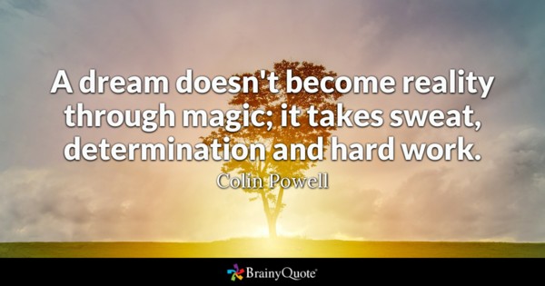 A dream doesn’t become reality through magic; it takes sweat, determination and hard work. Colin Powell