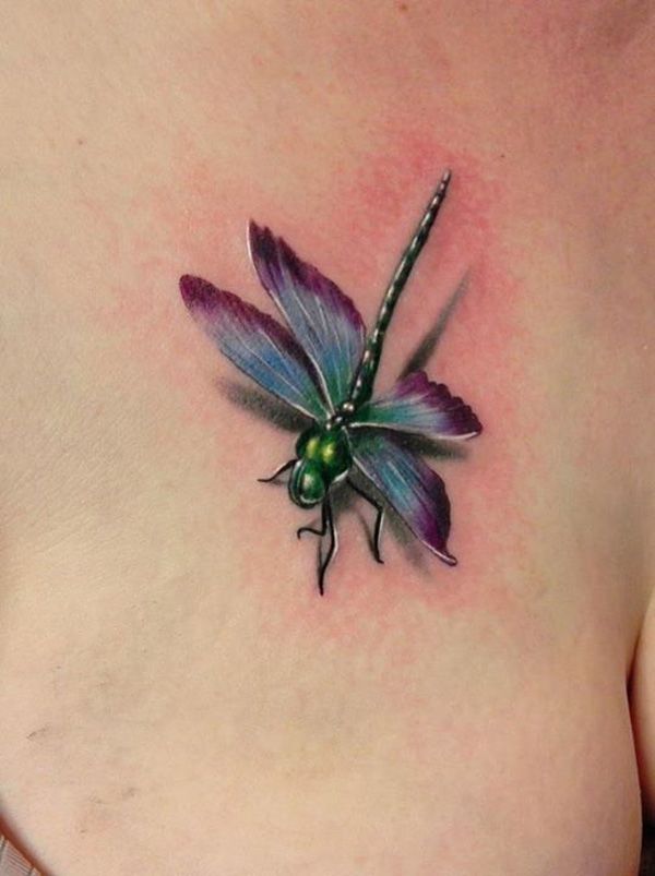 Colored 3d dragonfly tattoo on body