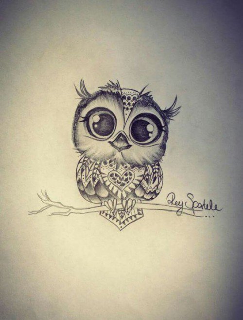 Cute gray baby owl tattoo design for women