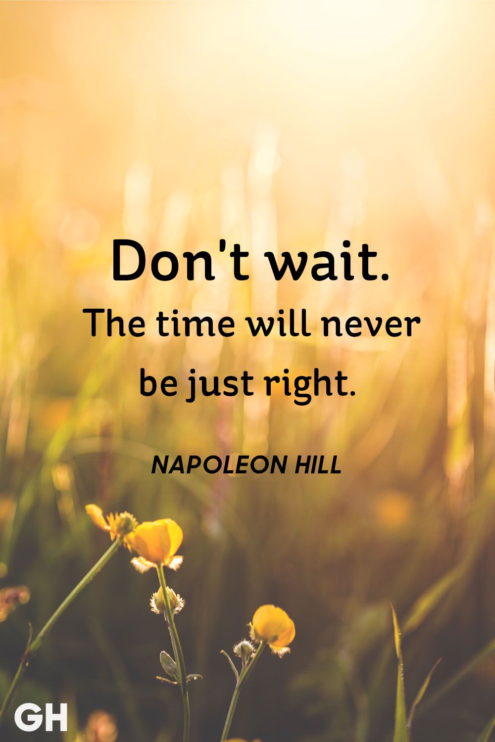 Don’t wait the time will never be just right. Napoleon hill