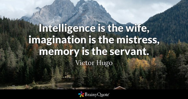 Intelligence is the wife, imagination is the mistress, memory is the servant. Victor Hugo