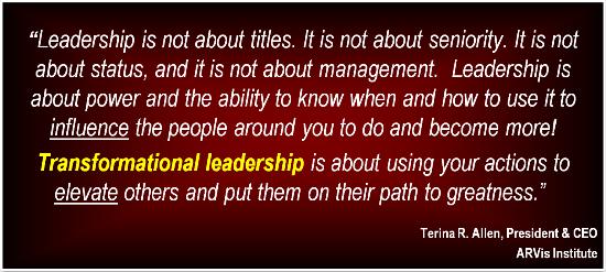 Leadership is not about titles it is not about seniority it is not about status and it is not management Leadership is about power and the ability to know when and how to use… – Terina R. Allen
