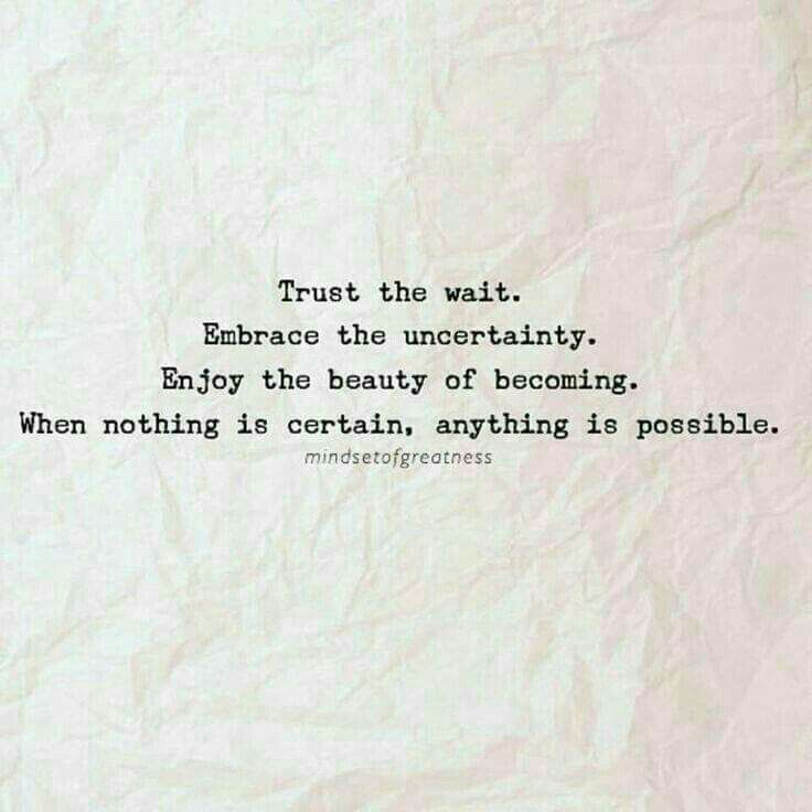 Trust the wait. Embrace the uncertainty. Enjoy the beauty of becoming. When nothing is certain, anything is possible