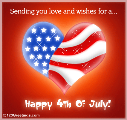 sending you love and wishes for a happy 4th of july glitter US flag heart glitter