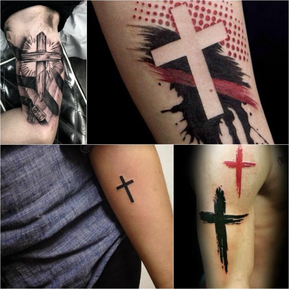 Black and red cross tattoo designs on arm