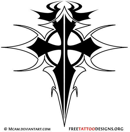 Monochrome tribal cross tattoo design