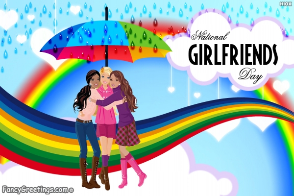 National Girlfriends Day girls and rainbow card