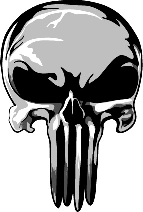 Black and grey shaded punisher skull tattoo design