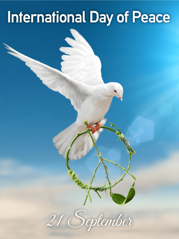 International Day of Peace 21 september flying dove with peace sign
