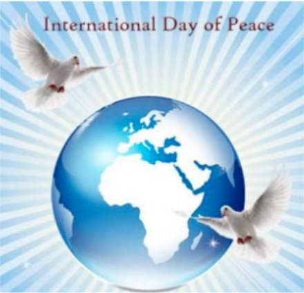 International Day of Peace doves flying around earth globe