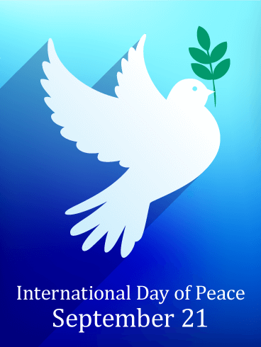 international day of peace september 21 flying dove with olive branch greeting card