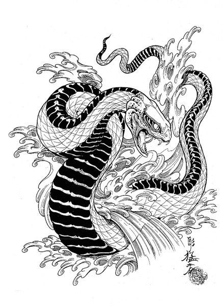 Black and White Dragon Snake Tattoo Design