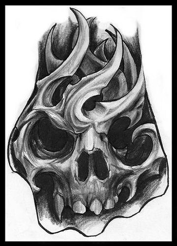 Black and grey shaded skull on hand tattoo design