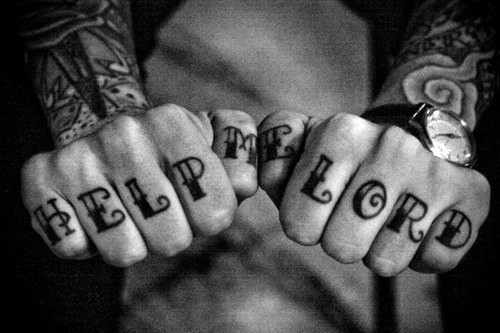 Black help me lord knuckle tattoo for men