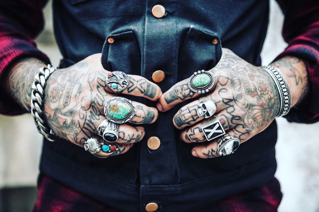 Black knuckle tattoo with rings