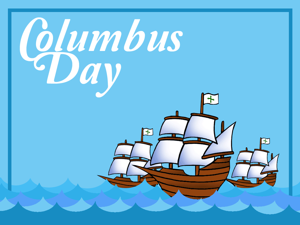Columbus day ships in background card