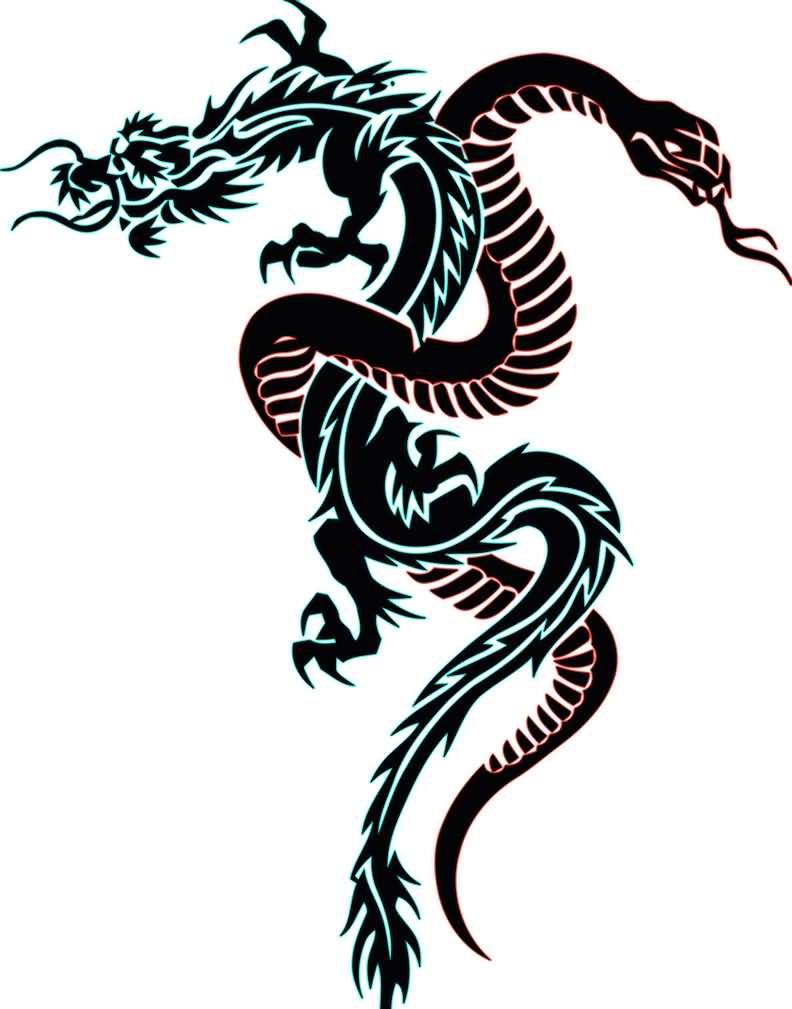Dragon And Snake Tattoo Design by djakal12
