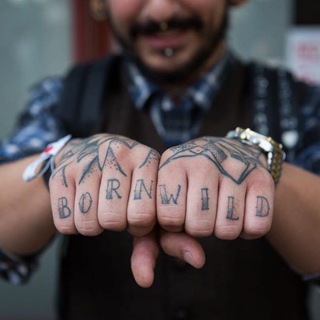 Grey born wild wording knuckle tattoo for men