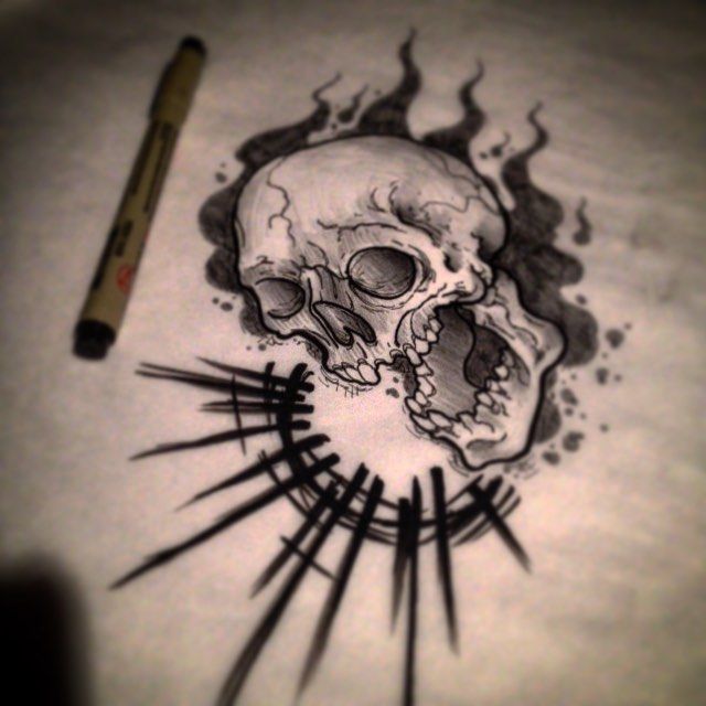 Grey shaded traditional skull tattoo design
