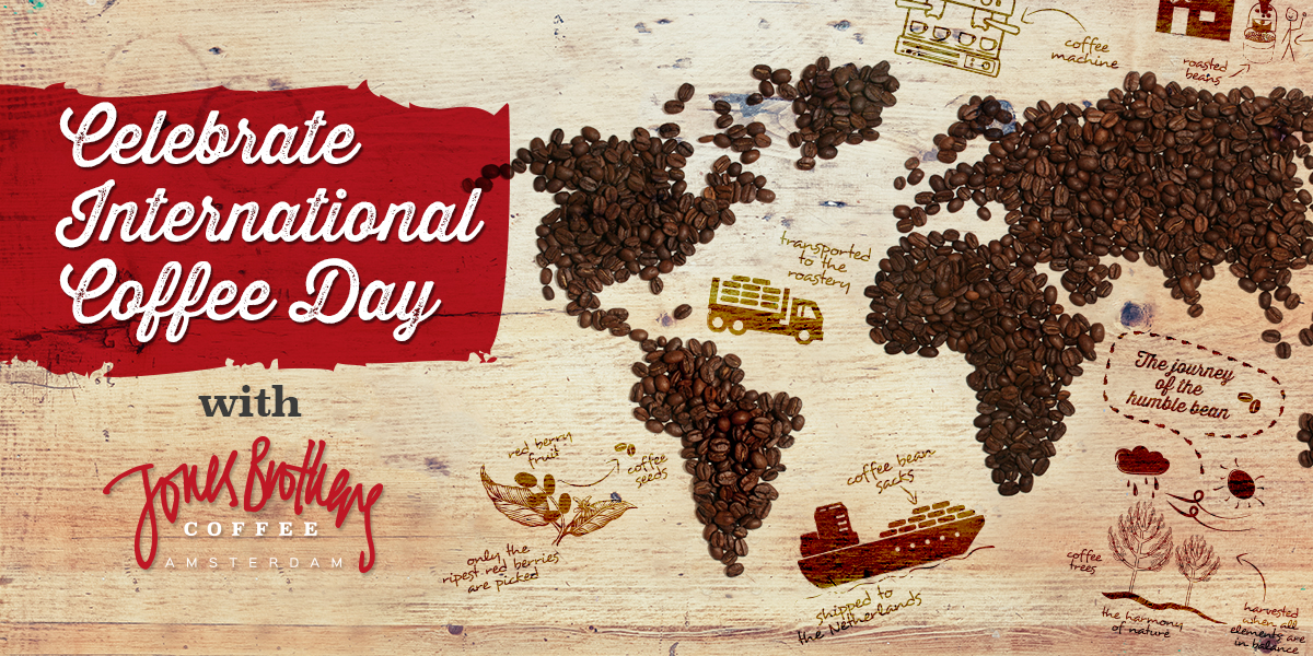 celebrate international coffee day world map of coffee beans