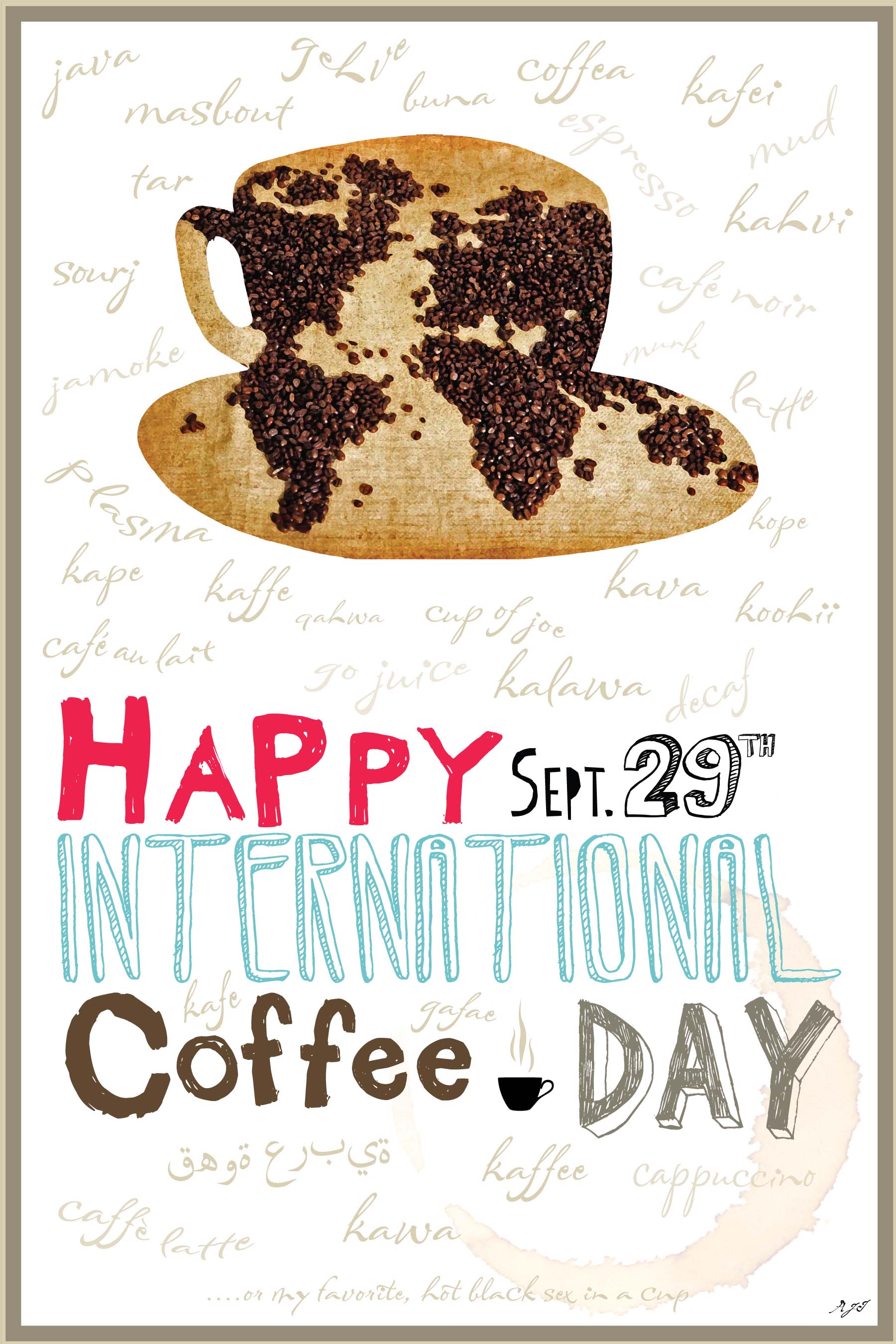 happy international coffee day greeting card